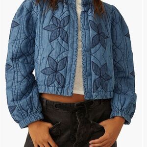 Free People Quinn Quilted Cotton Denim Bomber Jacket Womens Small
